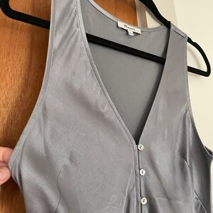Silver Sleeveless Button-Up Vest-Top